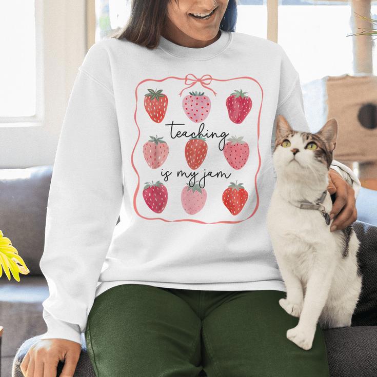 Teaching Is My Jam Teacher Team Crew Cute Strawberry Girls Women Crewneck Sweatshirt, gift for family, gift for coworker