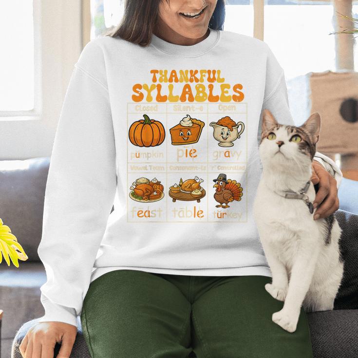 Thankful Syllables Teacher Thanksgiving Educational Kids Women Crewneck Sweatshirt, gift for family, gift for coworker
