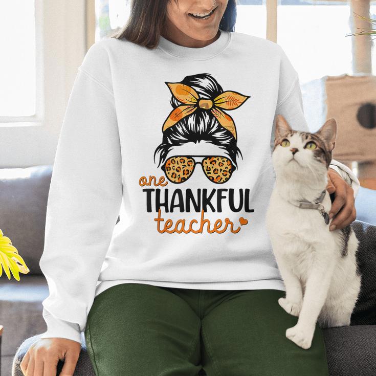 Thanksgiving Shirt Teacher Women Messy Bun Thankful Teacher Women Crewneck Sweatshirt, gift for family, gift for coworker Thanksgiving Shirt Teacher Women Messy Bun Thankful Teacher Women Crewneck Sweatshirt, gift for family, gift for coworker