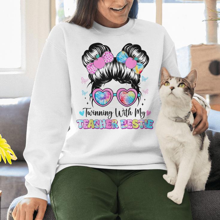 Twinning With My Teacher Bestie Twin Day Friends Teacher Women Crewneck Sweatshirt, gift for family, gift for coworker