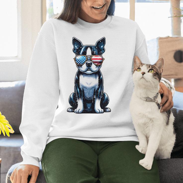 USA Flag Boston Terrier Best Dog Mom Ever 2025 Women Crewneck Sweatshirt, Boston Terrier Mom Sweatshirts, gift for family, gift for coworker