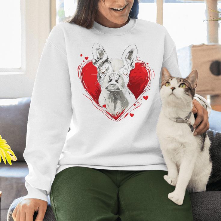 Valentine's Day Boston Terrier Dog Women Crewneck Sweatshirt, gift for family, gift for coworker
