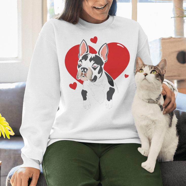 Valentine's Day Boston Terrier Heart Women Crewneck Sweatshirt, gift for family, gift for coworker