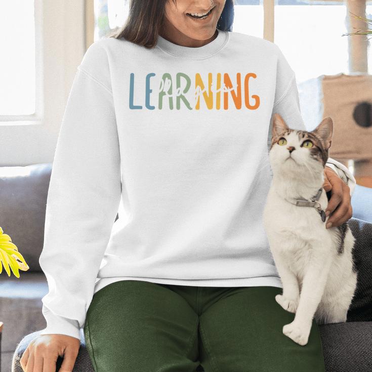 Vintage Play Is Learning Back To School Toddler Teacher Women Crewneck Sweatshirt, gift for family, gift for coworker