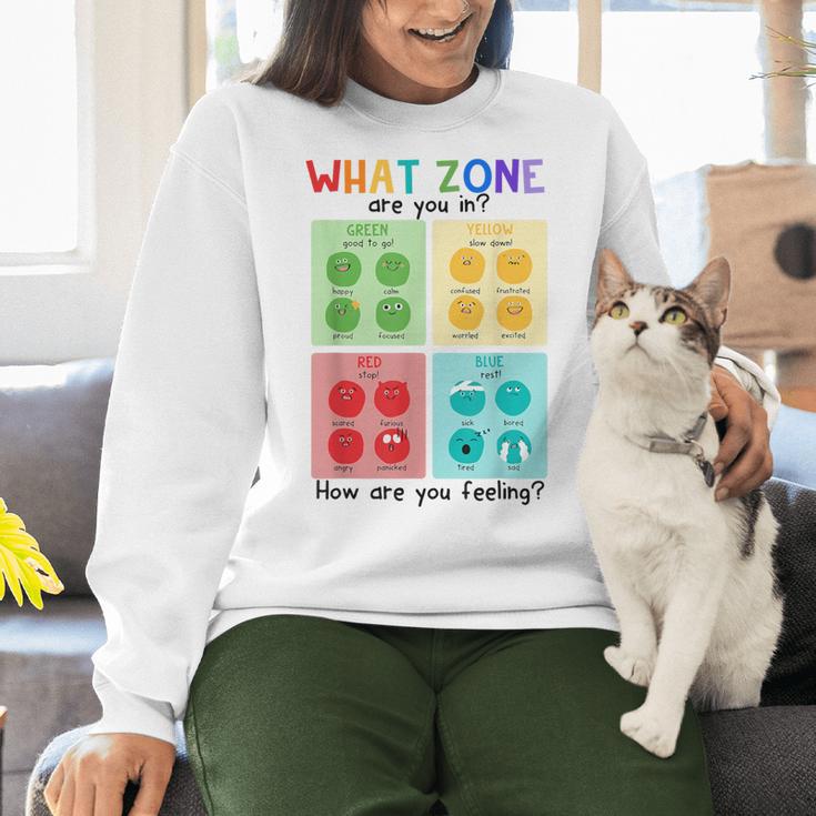 What Zone Are You In How Are You Feeling Teacher Women Crewneck Sweatshirt, gift for family, gift for coworker What Zone Are You In How Are You Feeling Teacher Women Crewneck Sweatshirt, gift for family, gift for coworker