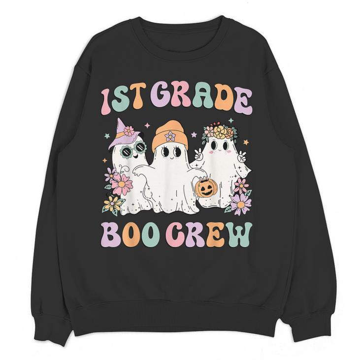 1st Grade Boo Crew Groovy Halloween Floral Ghost Kid Teacher Women Crewneck Sweatshirt, novelty gifts, funny gifts 1st Grade Boo Crew Groovy Halloween Floral Ghost Kid Teacher Women Crewneck Sweatshirt, novelty gifts, funny gifts