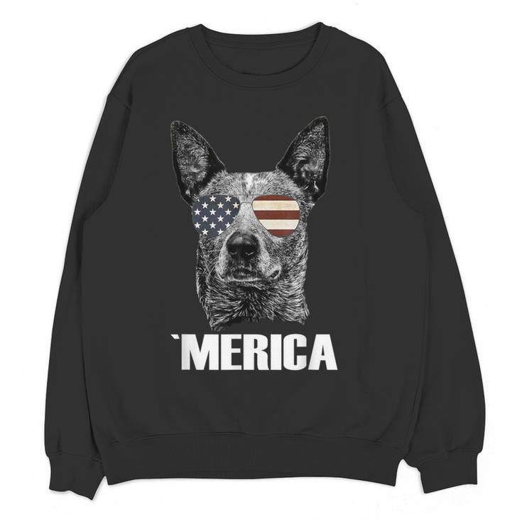 4th July Blue Heeler Dog Merica Patriotic USA Flag Cute Women Crewneck Sweatshirt, novelty gifts, funny gifts