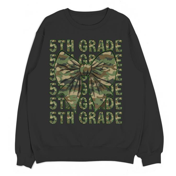 5th Grade Teacher Student Camo Bow Back To School Women Crewneck Sweatshirt, novelty gifts, funny gifts