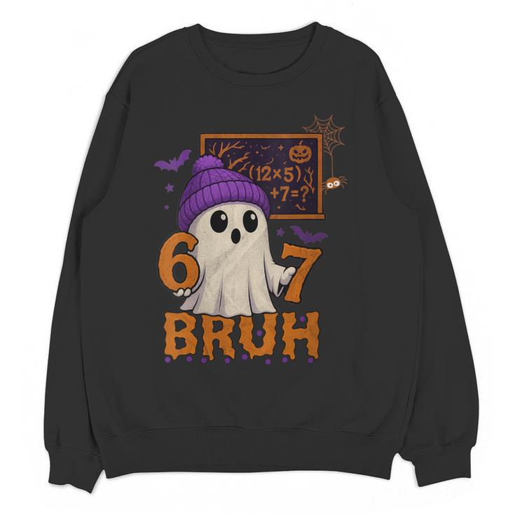 67 Teacher Halloween Ghost Six Seven Meme Math Equation Bruh Women Crewneck Sweatshirt, novelty gifts, funny gifts