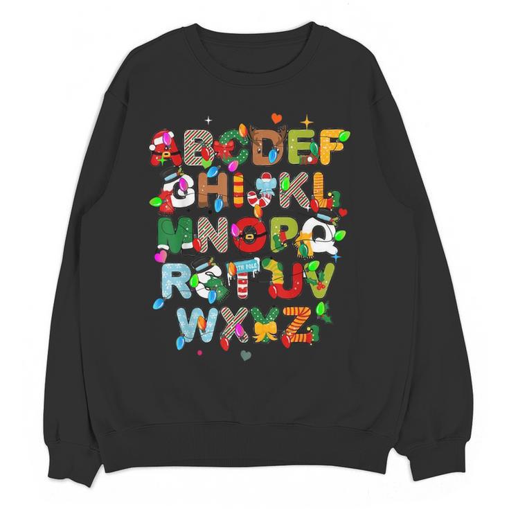 ABCs Learning Kindergarten Teacher Christmas Lights Alphabet For Men Women Kids Women Crewneck Sweatshirt, novelty gifts, funny gifts ABCs Learning Kindergarten Teacher Christmas Lights Alphabet For Men Women Kids Women Crewneck Sweatshirt, novelty gifts, funny gifts