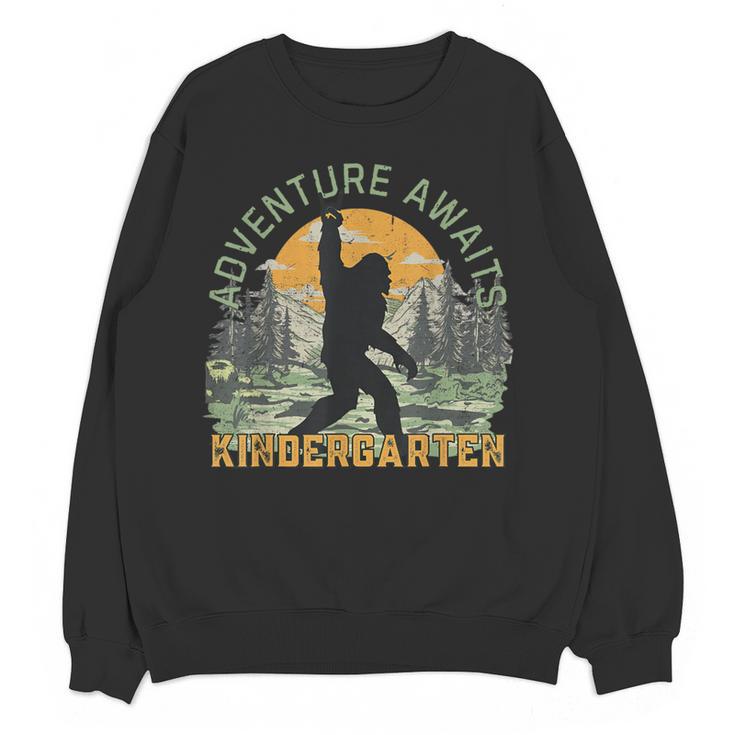 Adventure Awaits Bigfoot Teacher Kindergarten Back To School Women Crewneck Sweatshirt, novelty gifts, funny gifts