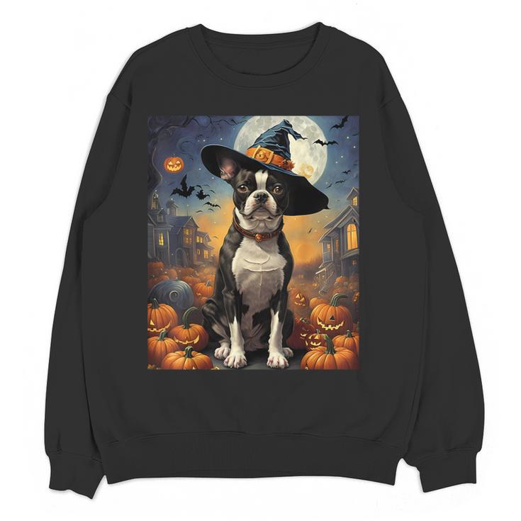Aesthetic Halloween Boston Terrier Dog Witch Pumpkin For Men Women Kids Women Crewneck Sweatshirt, novelty gifts, funny gifts