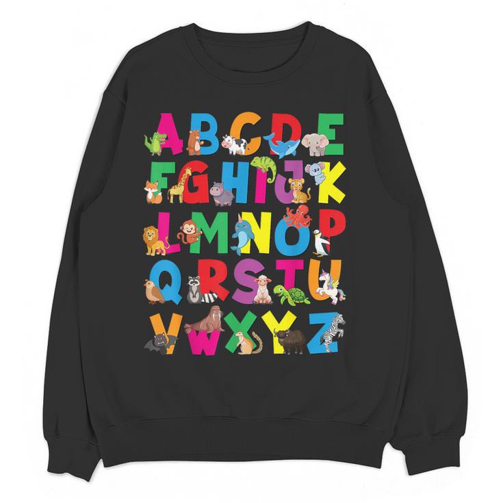 Alphabet Animals ABCs Zoo Kids Boys Girls Teacher Women Crewneck Sweatshirt, novelty gifts, funny gifts