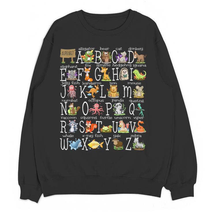 Alphabet Animals Back To School Pre-K Kindergarten Teacher Women Crewneck Sweatshirt, novelty gifts, funny gifts Alphabet Animals Back To School Pre-K Kindergarten Teacher Women Crewneck Sweatshirt, novelty gifts, funny gifts