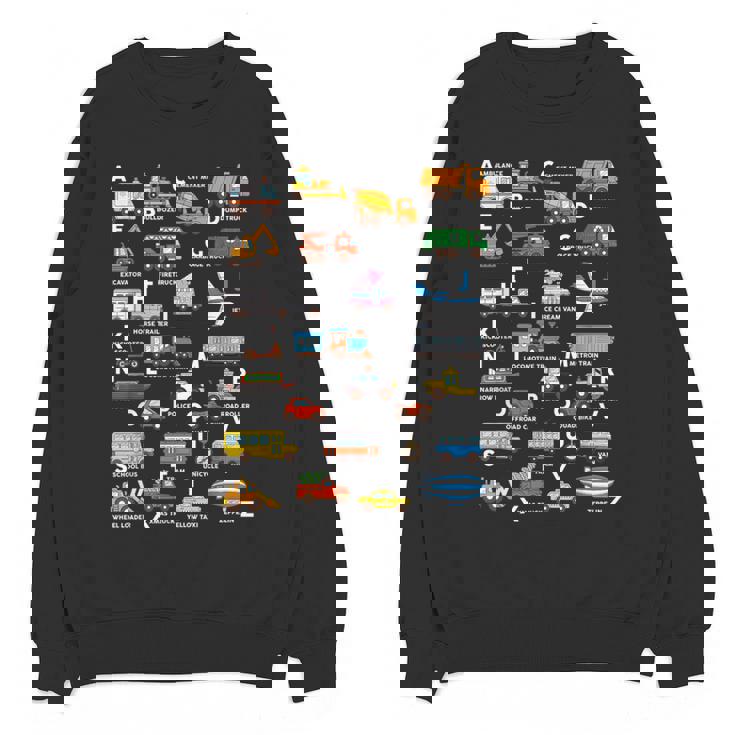 Alphabet Vehicles ABCs Learning Teachers Kids Boys Girls Women Crewneck Sweatshirt, novelty gifts, funny gifts