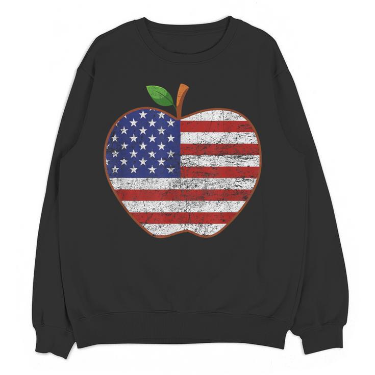 American Flag Teachers Students Apple 4th Of July Vintage Women Crewneck Sweatshirt, novelty gifts, funny gifts
