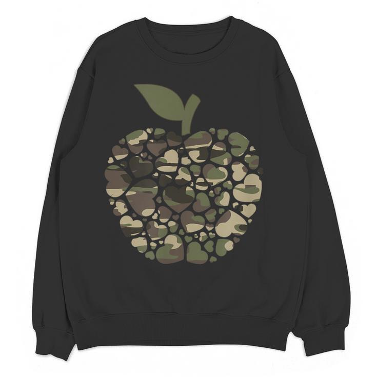 Apple Hearts Teacher Camouflage Clothing School Camo Apple For Men Women Girls Kids Women Crewneck Sweatshirt, novelty gifts, funny gifts
