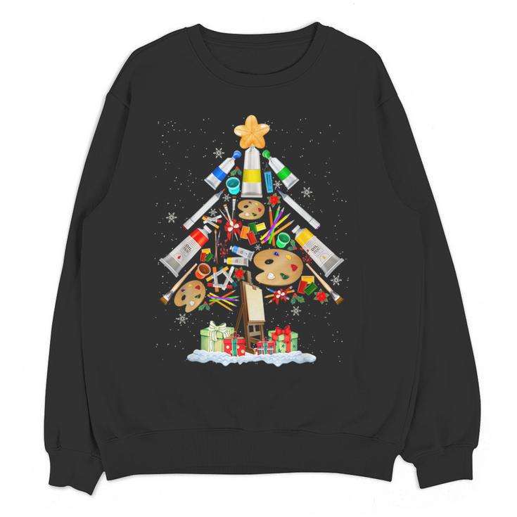 Art Christmas Tree Merry Christmas Artist Art Teacher Women Crewneck Sweatshirt, novelty gifts, funny gifts