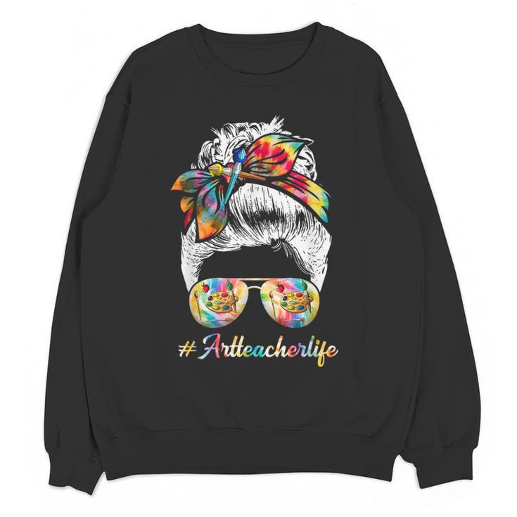 Art Teacher Life Messy Bun Back To School Art Teacher Women Crewneck Sweatshirt, novelty gifts, funny gifts