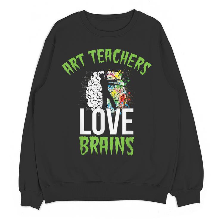Art Teachers Love Brains Shirt Halloween Zombie Teaching Tee Men Women Kids Women Crewneck Sweatshirt, novelty gifts, funny gifts