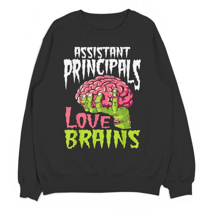Assistant Principals Love Brains Zombie Teacher Halloween Women Crewneck Sweatshirt, novelty gifts, funny gifts