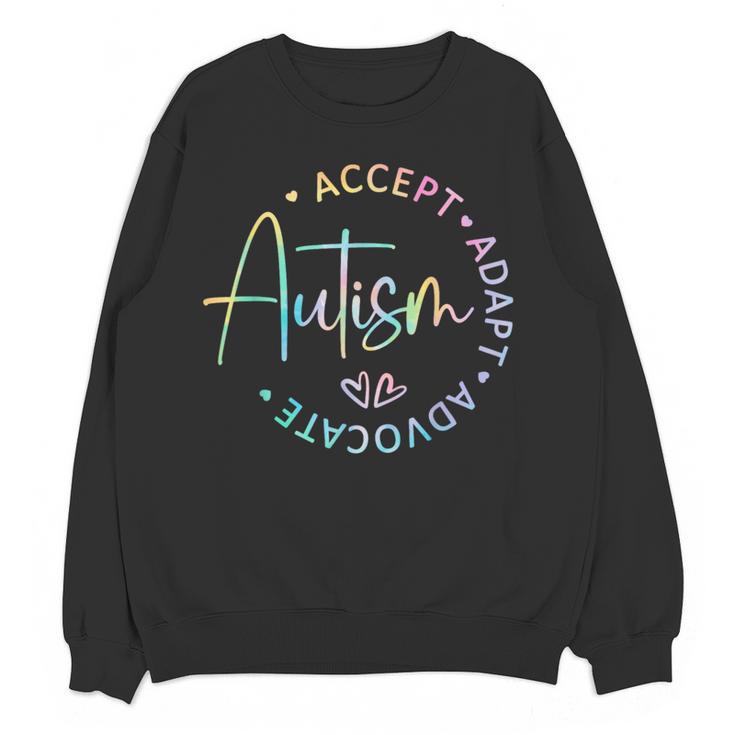 Autism Awareness Accept Adapt Advocate Autism Mom Teacher Women Crewneck Sweatshirt, novelty gifts, funny gifts