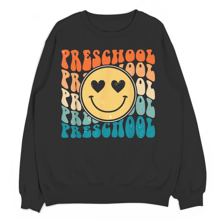 Back To School Groovy Smile Preschool Teachers Students Kids Women Crewneck Sweatshirt, novelty gifts, funny gifts