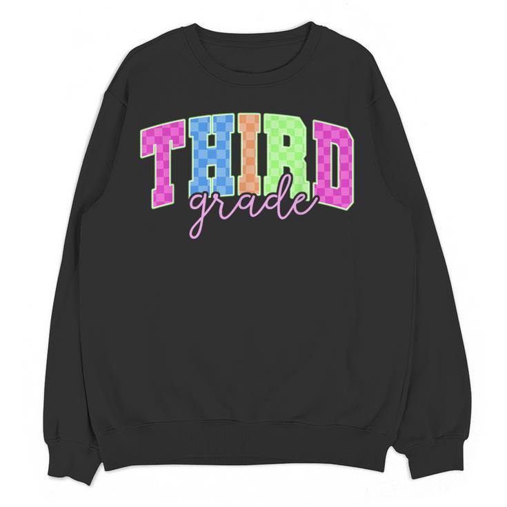 Back To School Neon Checkered Third Grade Colorful Teacher Women Crewneck Sweatshirt, novelty gifts, funny gifts