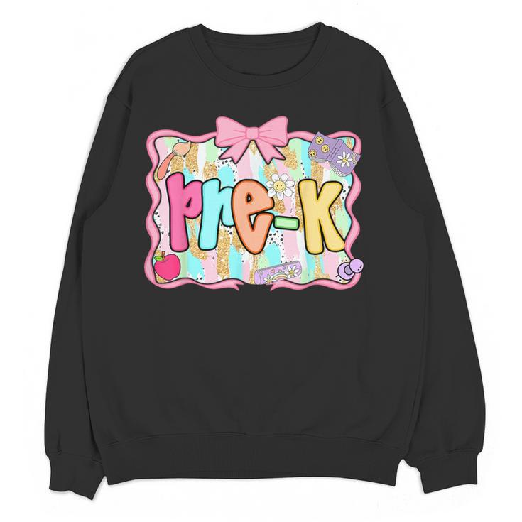 Back To School Pre-K Preppy Teacher Girl Women Crewneck Sweatshirt, novelty gifts, funny gifts