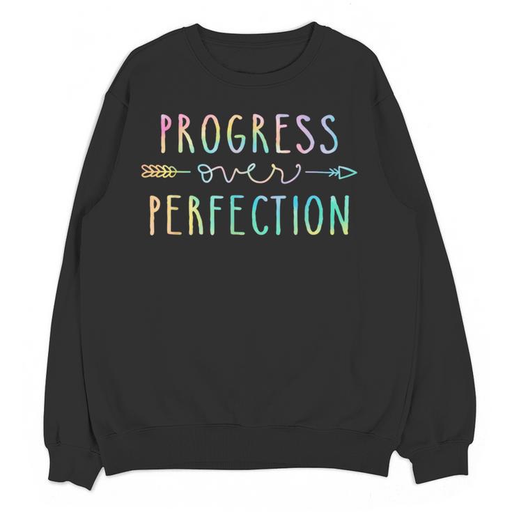 Back To School Progress Over Perfection Motivational Teacher Women Crewneck Sweatshirt, novelty gifts, funny gifts