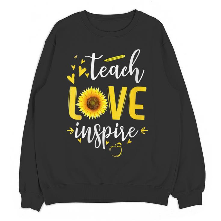 Back To School Teach Love And Inspire Teacher Sunflower Women Crewneck Sweatshirt, novelty gifts, funny gifts Back To School Teach Love And Inspire Teacher Sunflower Women Crewneck Sweatshirt, novelty gifts, funny gifts