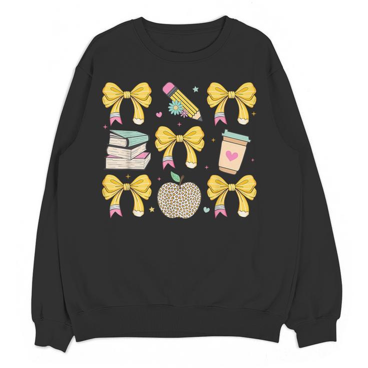 Back To School Yellow Bows Book Coffee Leopard Apple Teacher Women Crewneck Sweatshirt, novelty gifts, funny gifts Back To School Yellow Bows Book Coffee Leopard Apple Teacher Women Crewneck Sweatshirt, novelty gifts, funny gifts