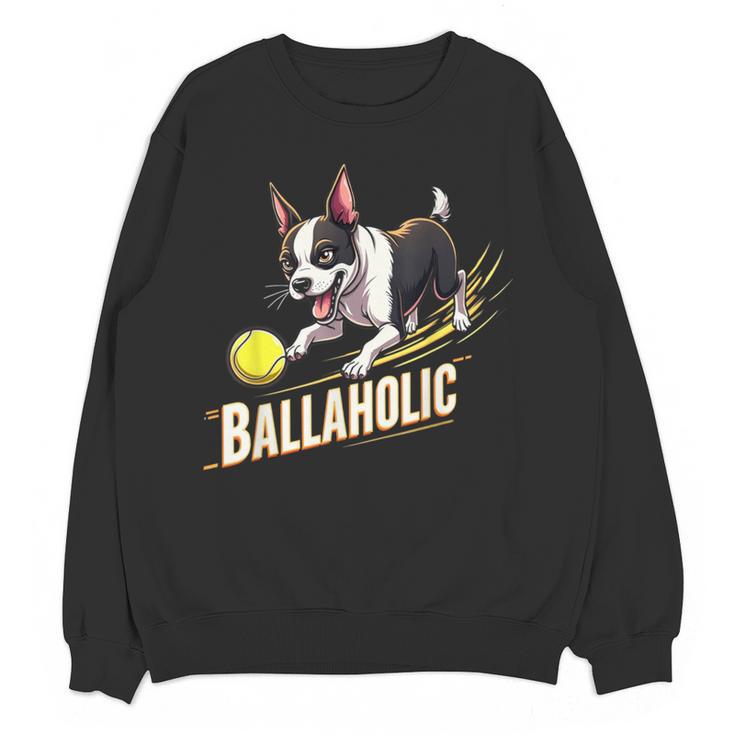 Ballaholic Boston Terrier Dog Chasing Bostie Ball Women Crewneck Sweatshirt, novelty gifts, funny gifts