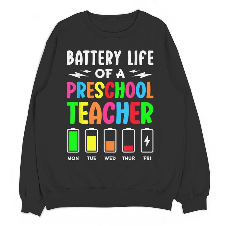 Battery Life Of a Preschool School Teacher School Week Women Crewneck Sweatshirt, novelty gifts, funny gifts Battery Life Of a Preschool School Teacher School Week Women Crewneck Sweatshirt, novelty gifts, funny gifts