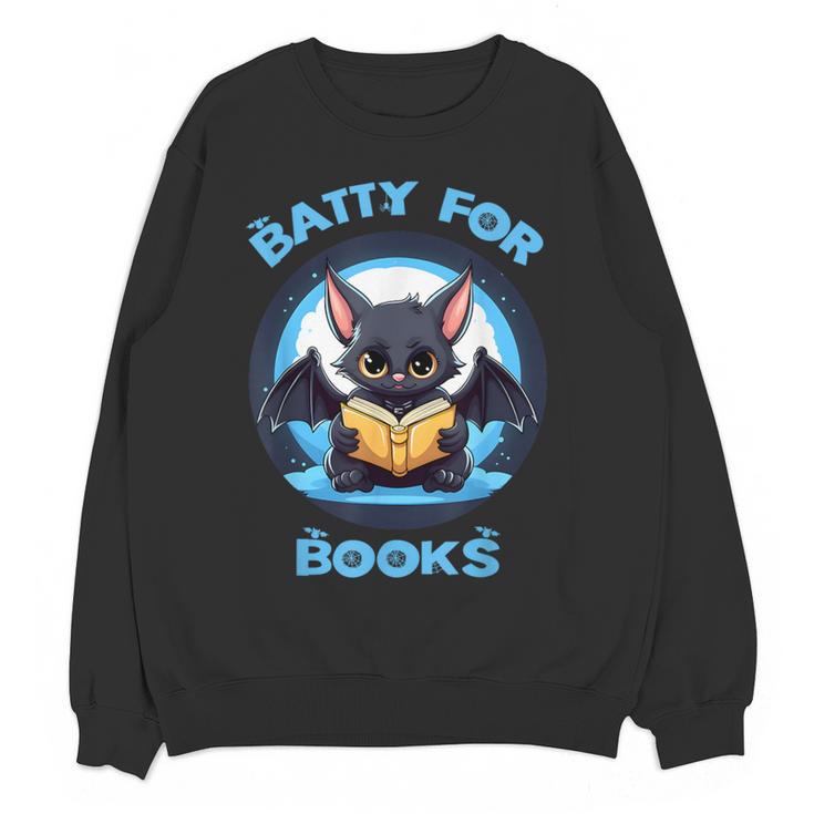Batty About Books Lover Teacher Librarian Bookish Halloween For Men Women Kids Women Crewneck Sweatshirt, novelty gifts, funny gifts
