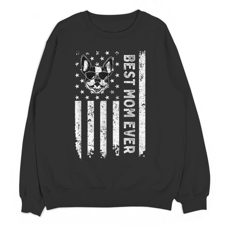 Best Boston Terrier Dog Mom Ever USA Flag For Men Women Kids Women Crewneck Sweatshirt, novelty gifts, funny gifts