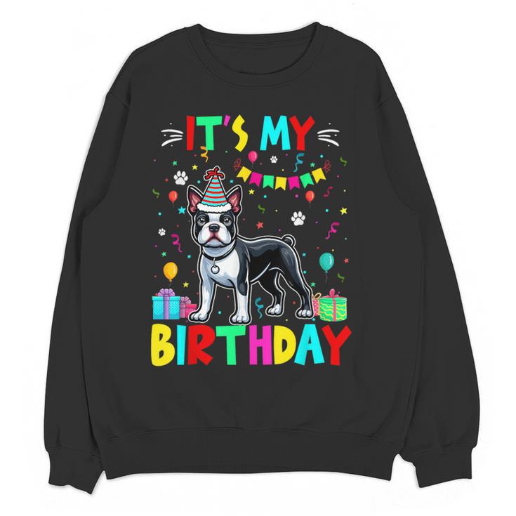 My Birthday Colorful Costume Boston Terrier Party Women Crewneck Sweatshirt, novelty gifts, funny gifts