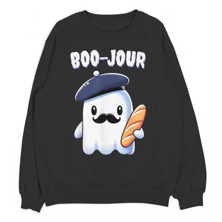 Boo Jour Ghost French Teacher Vintage Teacherlife Groovy Women Crewneck Sweatshirt, novelty gifts, funny gifts