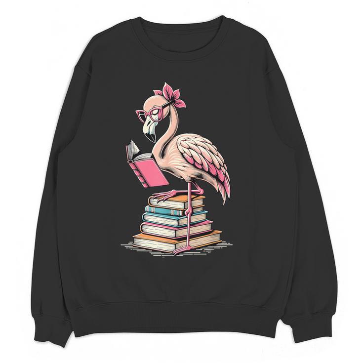Book Lover Cute Flamingo Reading Teacher Librarian Women Women Crewneck Sweatshirt, novelty gifts, funny gifts