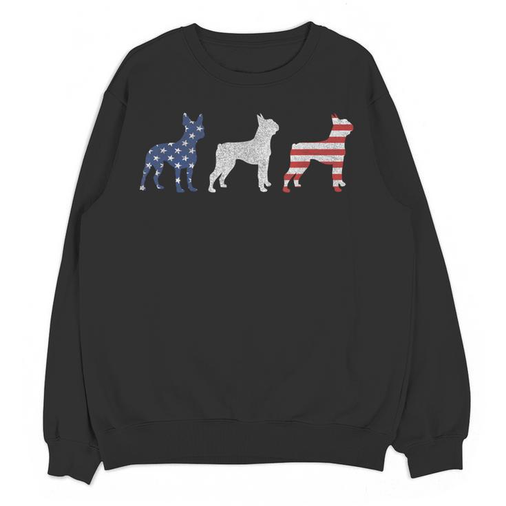 Boston Terrier 4th Of July Dog Patriotic USA Flag Man Woman Women Crewneck Sweatshirt, novelty gifts, funny gifts