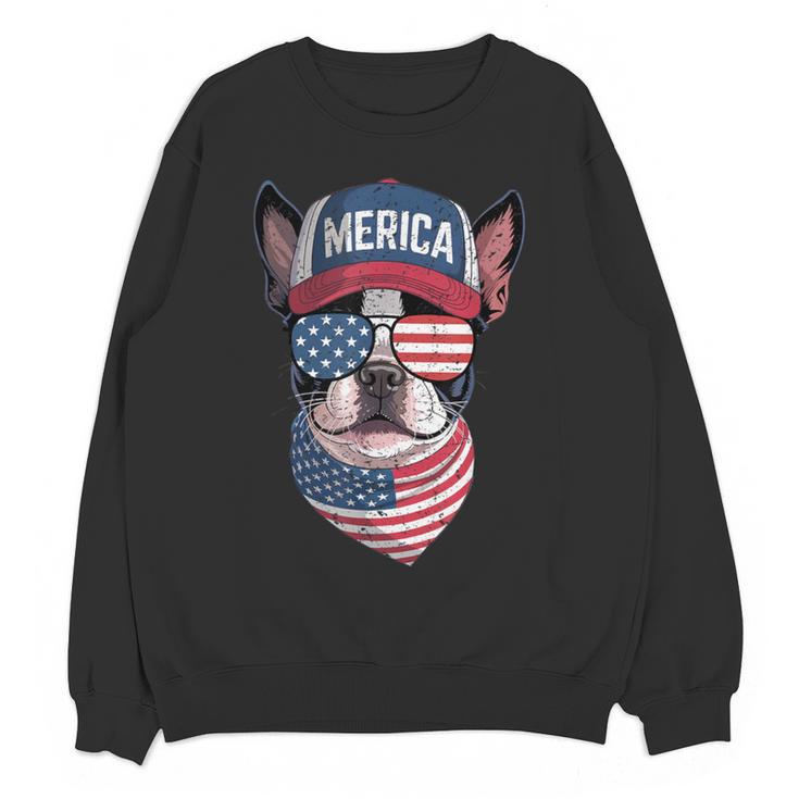 Boston Terrier 4th Of July US Merica Bostie Dog Patriotic For Men Women Kids Women Crewneck Sweatshirt, novelty gifts, funny gifts