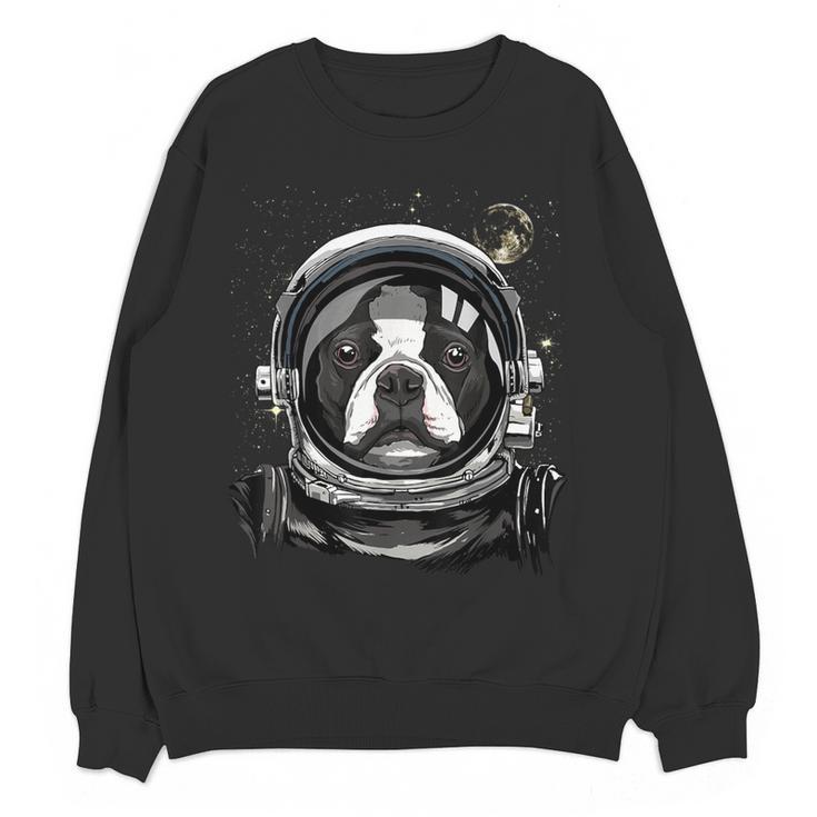 Boston Terrier Astronaut Shirt Spaceman Dog Space Lover Women Crewneck Sweatshirt, novelty gifts, funny gifts