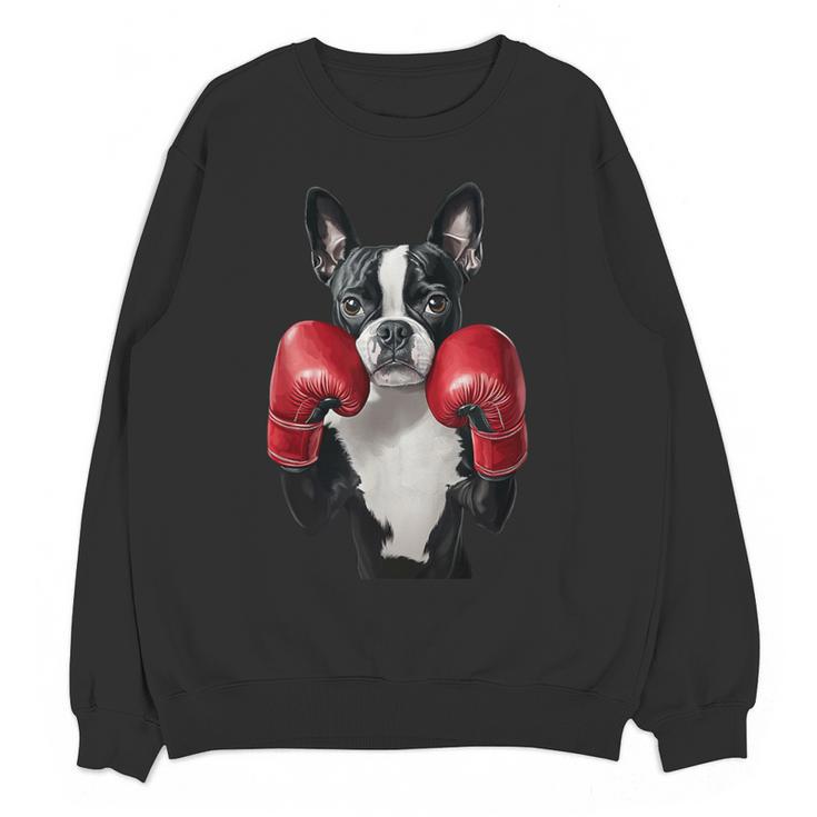 Boston Terrier Boxing Women Crewneck Sweatshirt, novelty gifts, funny gifts
