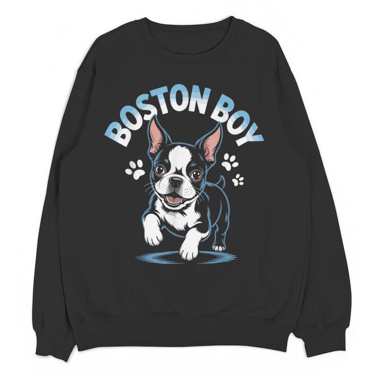 Boston Terrier Boy Cute Cartoon Dog Owner Pet Boston Terrier Women Crewneck Sweatshirt, novelty gifts, funny gifts