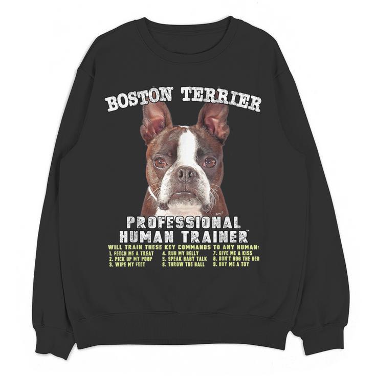Boston Terrier Brindle Dog Professional Human Trainer Women Crewneck Sweatshirt, novelty gifts, funny gifts
