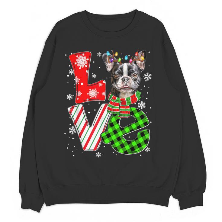Boston Terrier Christmas Tree Lights Santa Dog Xmas For Men Women Kids Women Crewneck Sweatshirt, novelty gifts, funny gifts