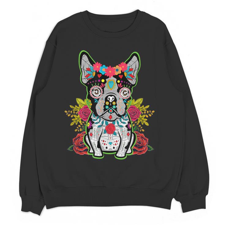 Boston Terrier Dia De Los Muertos Day Of The Dead Dog Skull For Men Women Kids Women Crewneck Sweatshirt, novelty gifts, funny gifts