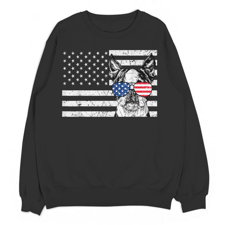 Boston Terrier Dog 4th Of July US American Flag Patriotic Women Crewneck Sweatshirt, novelty gifts, funny gifts