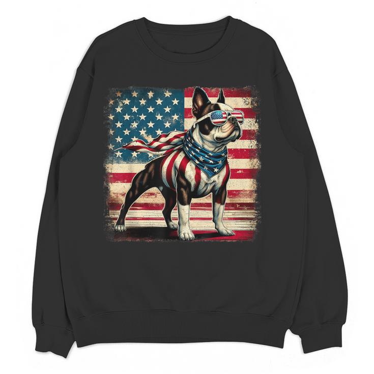 Boston Terrier Dog 4th Of July USA American Flag Patriotic Women Crewneck Sweatshirt, novelty gifts, funny gifts