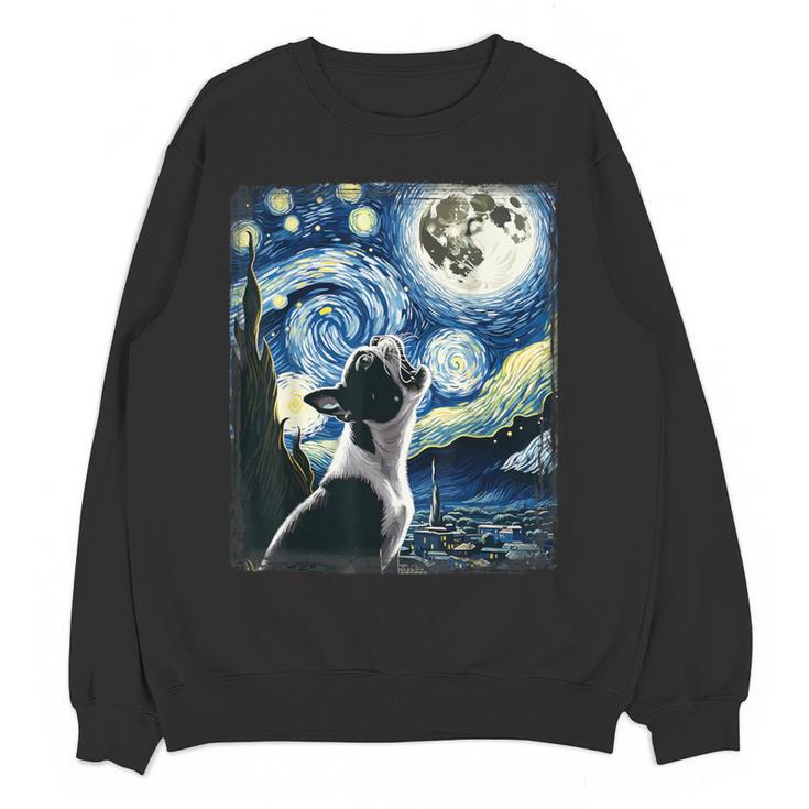 Boston Terrier Dog Art Van Gogh Starry Night Boston Terrier Women Crewneck Sweatshirt, novelty gifts, funny gifts